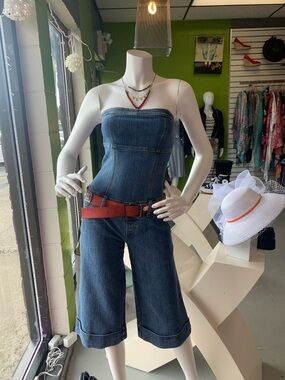 Rue21 Blue Strapless Denim Jumpsuit Shorts Size S